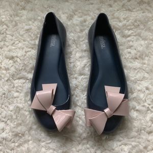 Melissa navy blue and pink bow flats 8